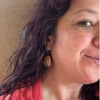 Handmade ceramic earrings with waves pattern in vibrant colours