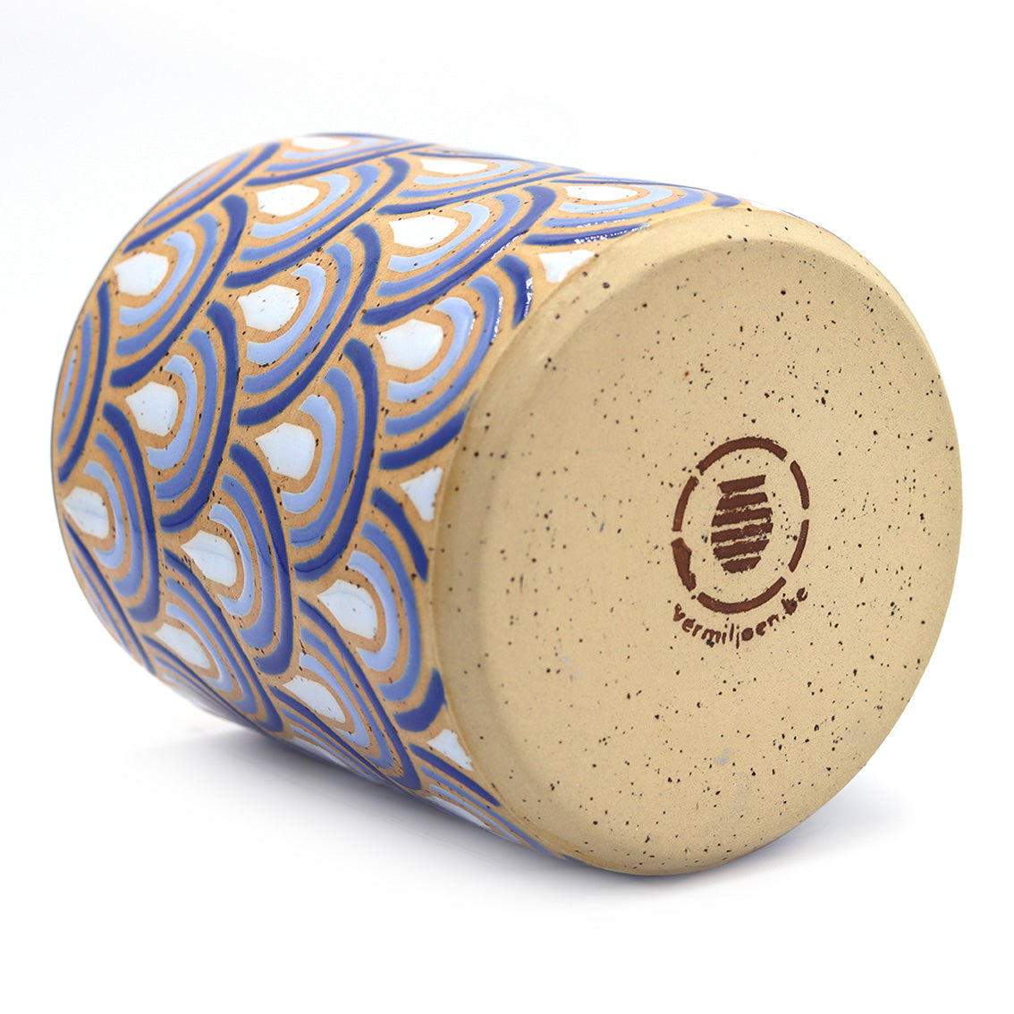 Bottom view of handmade ceramic plant pot and studio vermiljoen stamp