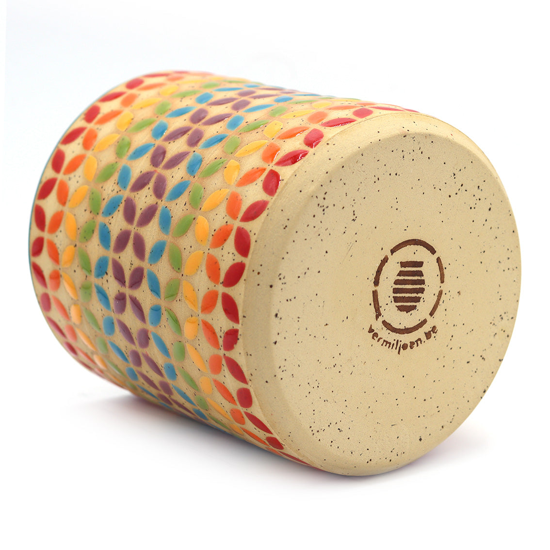 Bottom view of handmade ceramic plant pot and studio vermiljoen stamp