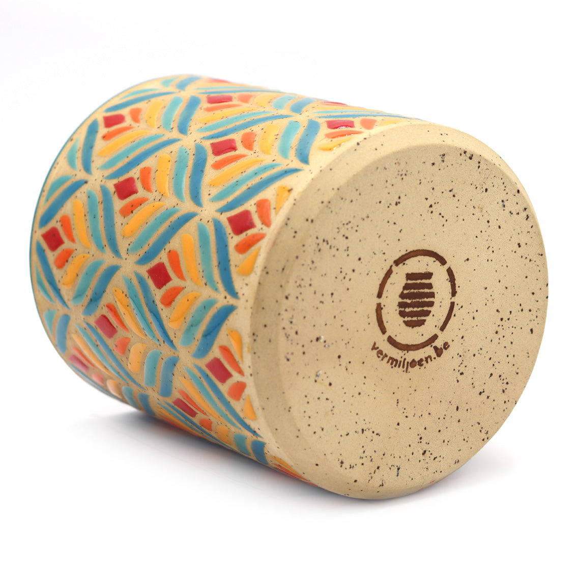 Bottom view of handmade ceramic plant pot and studio vermiljoen stamp