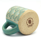 handmade ceramic mug with geometric jade gradient pattern