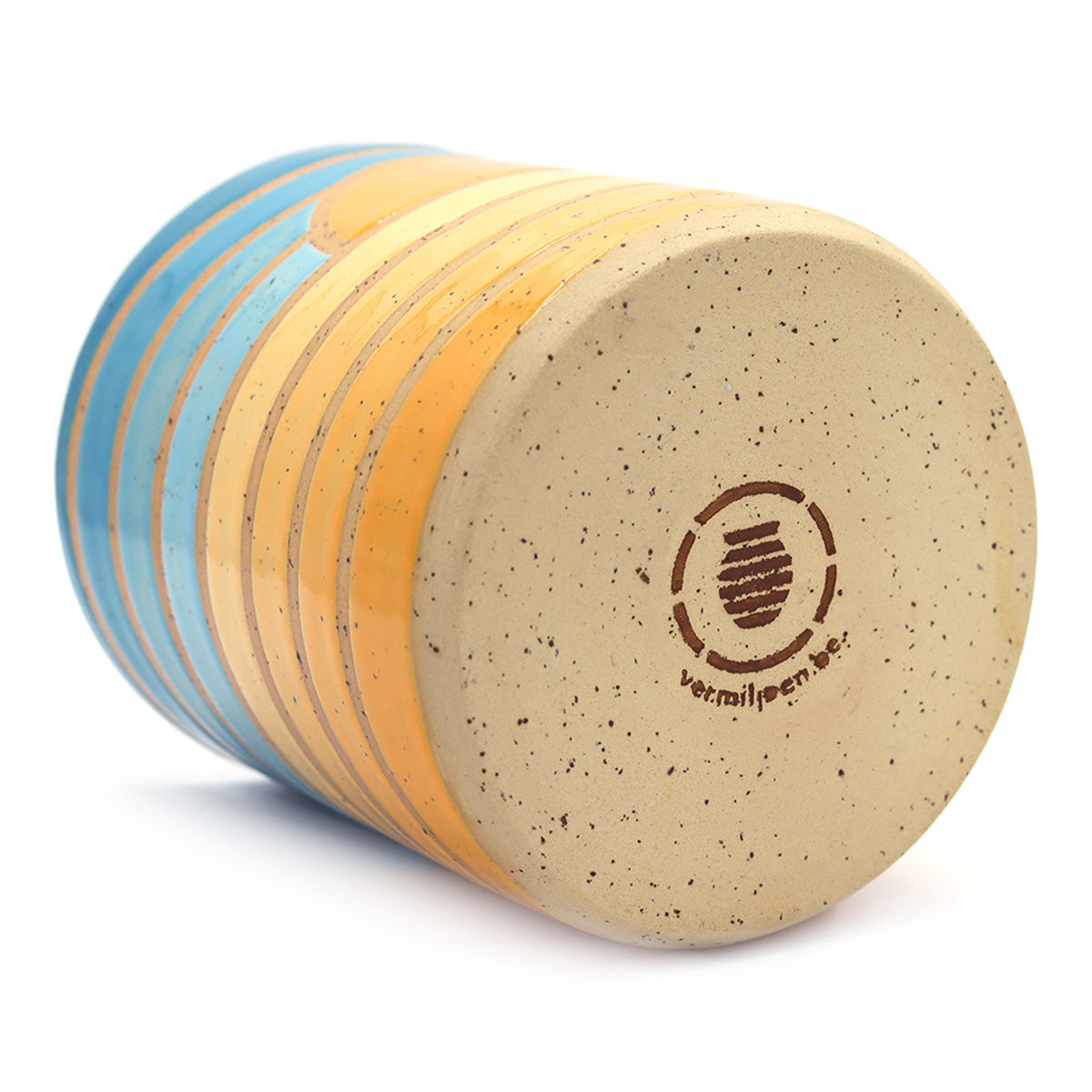 handmade ceramic planter with sunny pattern in vibrant colors