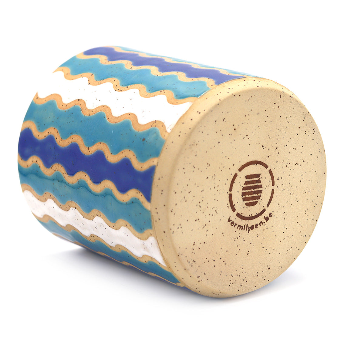 Bottom view of handmade ceramic plant pot and studio vermiljoen stamp