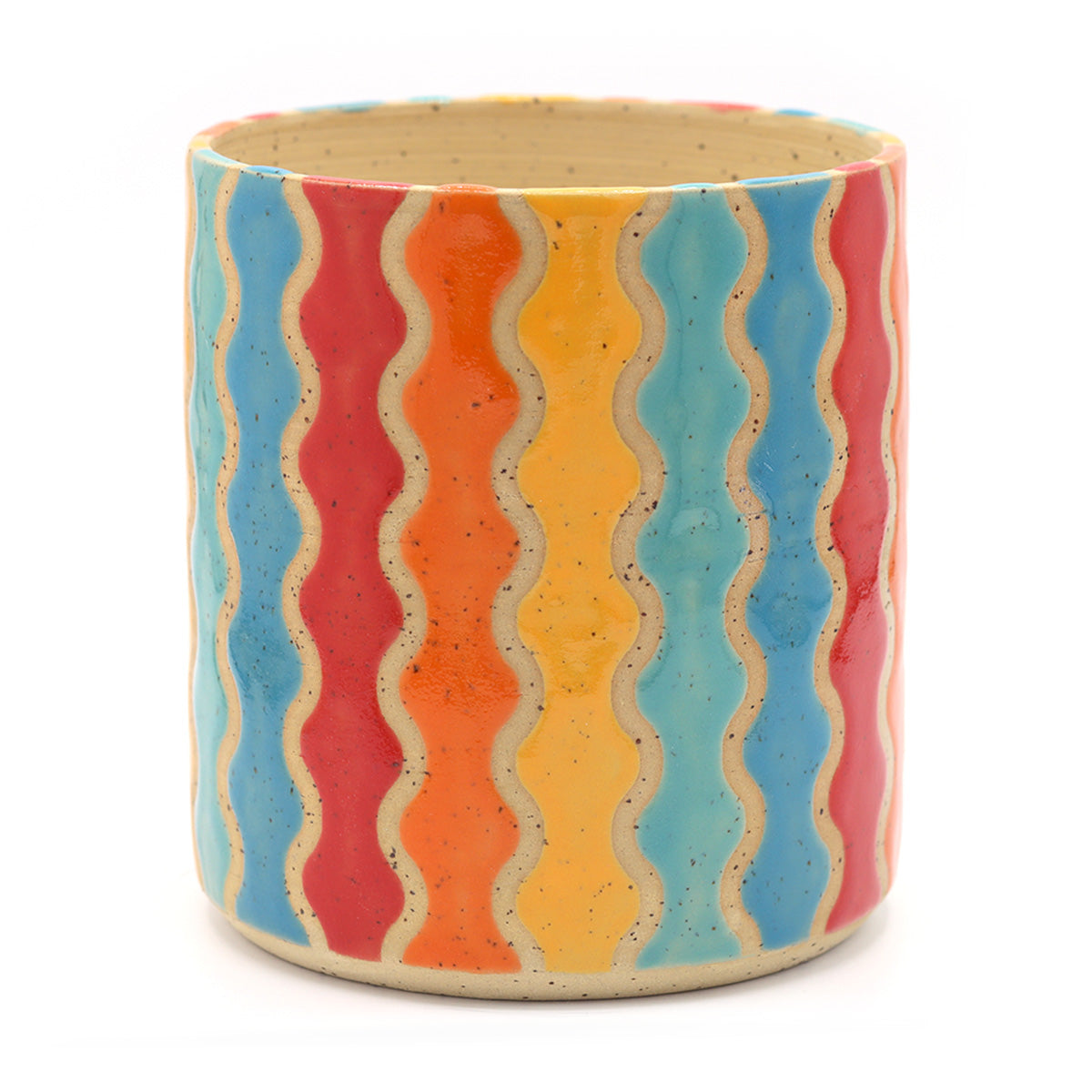 handgemaakte keramieken plantpot met warme kleuren