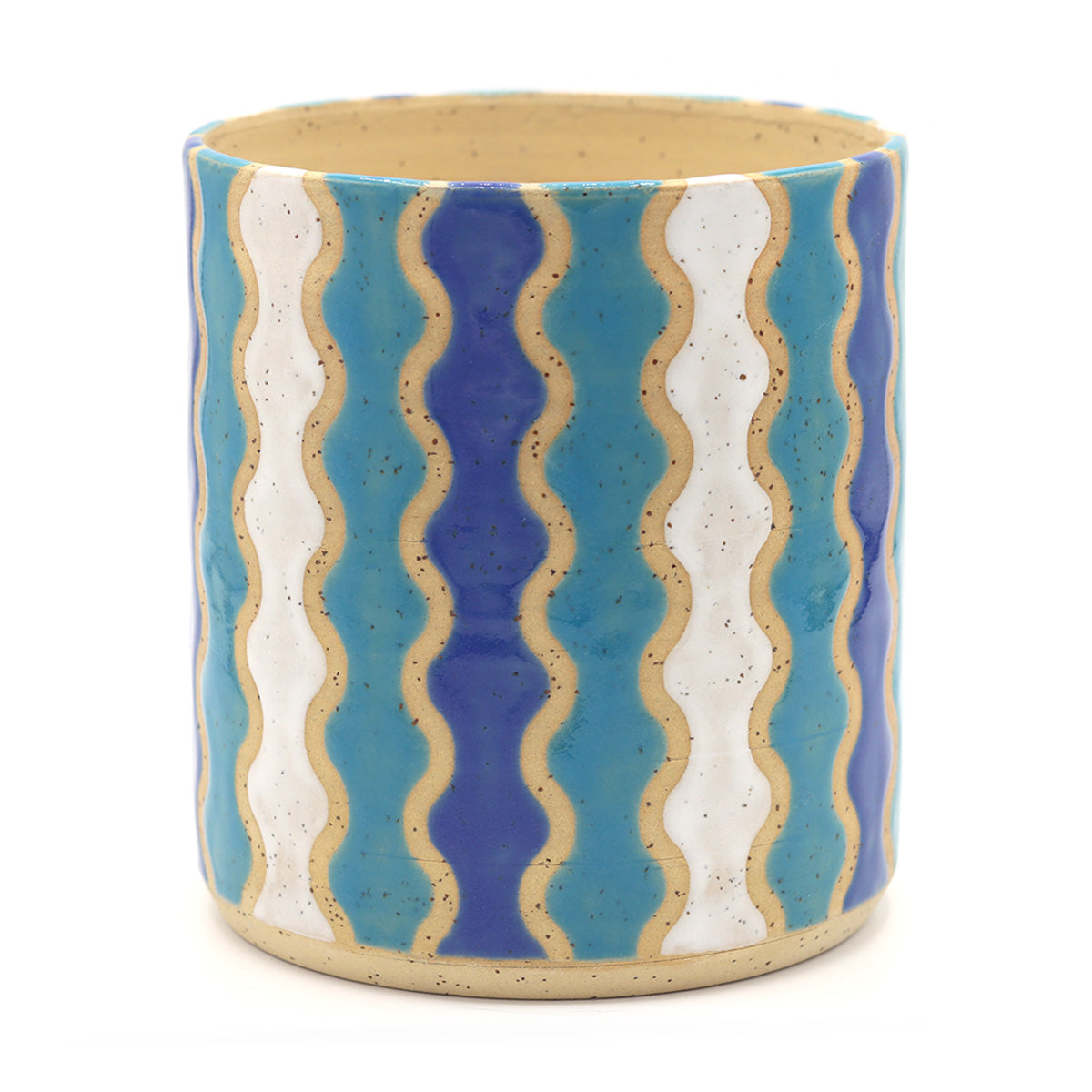 handgemaakte keramieken plantpot met warme kleuren