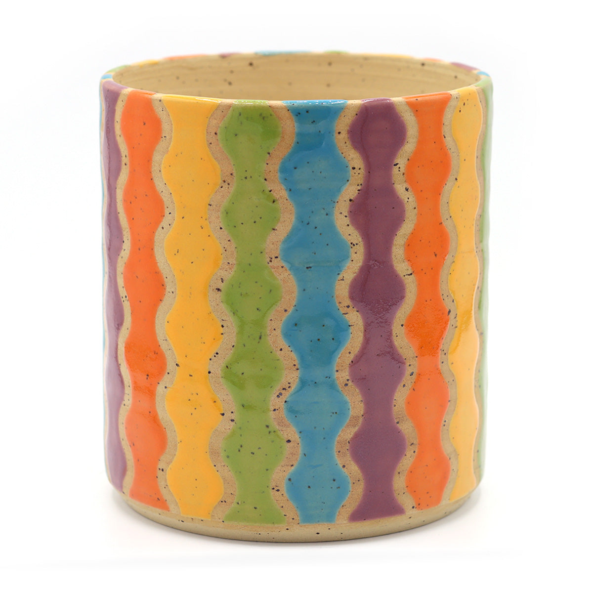 handgemaakte keramieken plantpot met warme kleuren