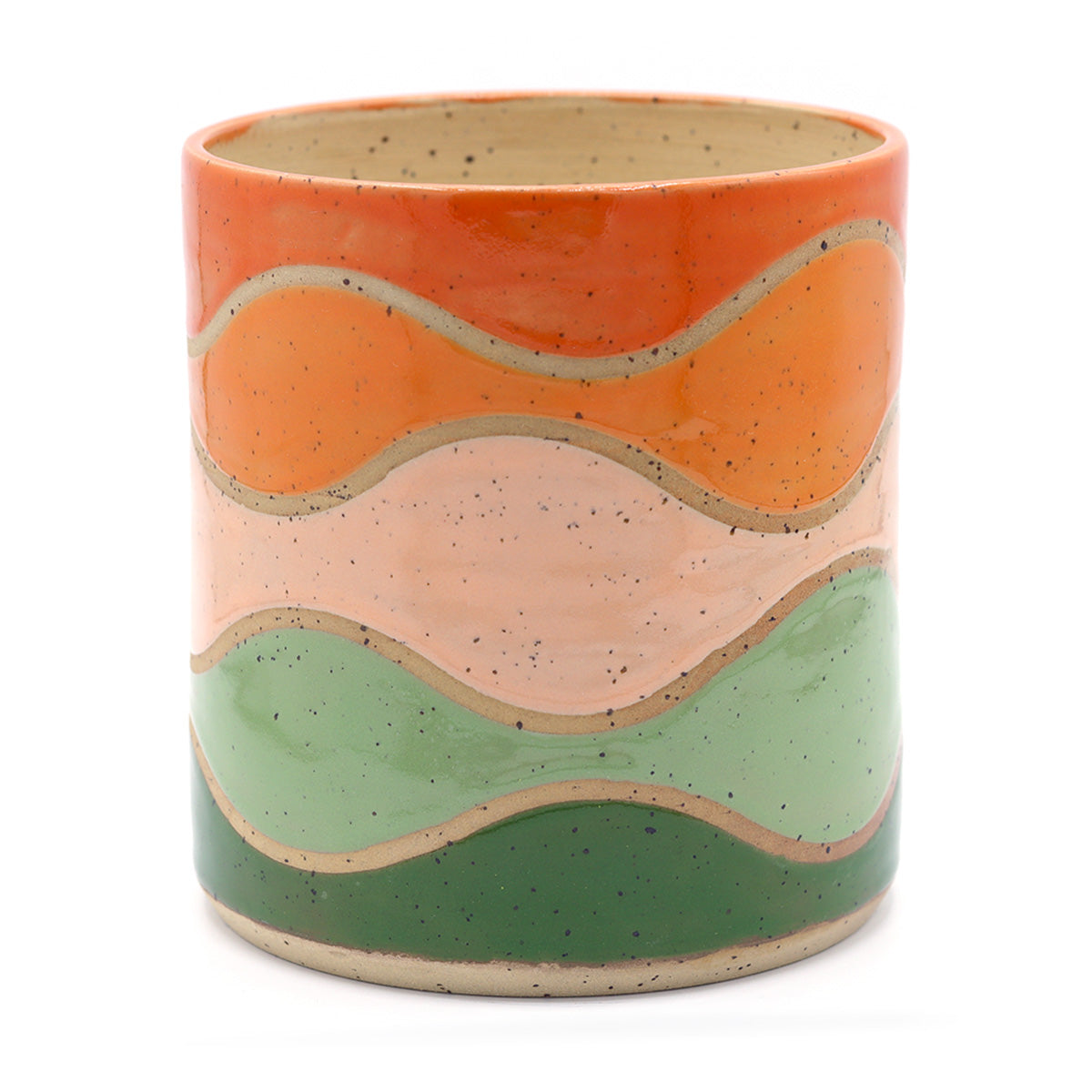 handgemaakte keramieken plantpot met warme kleuren