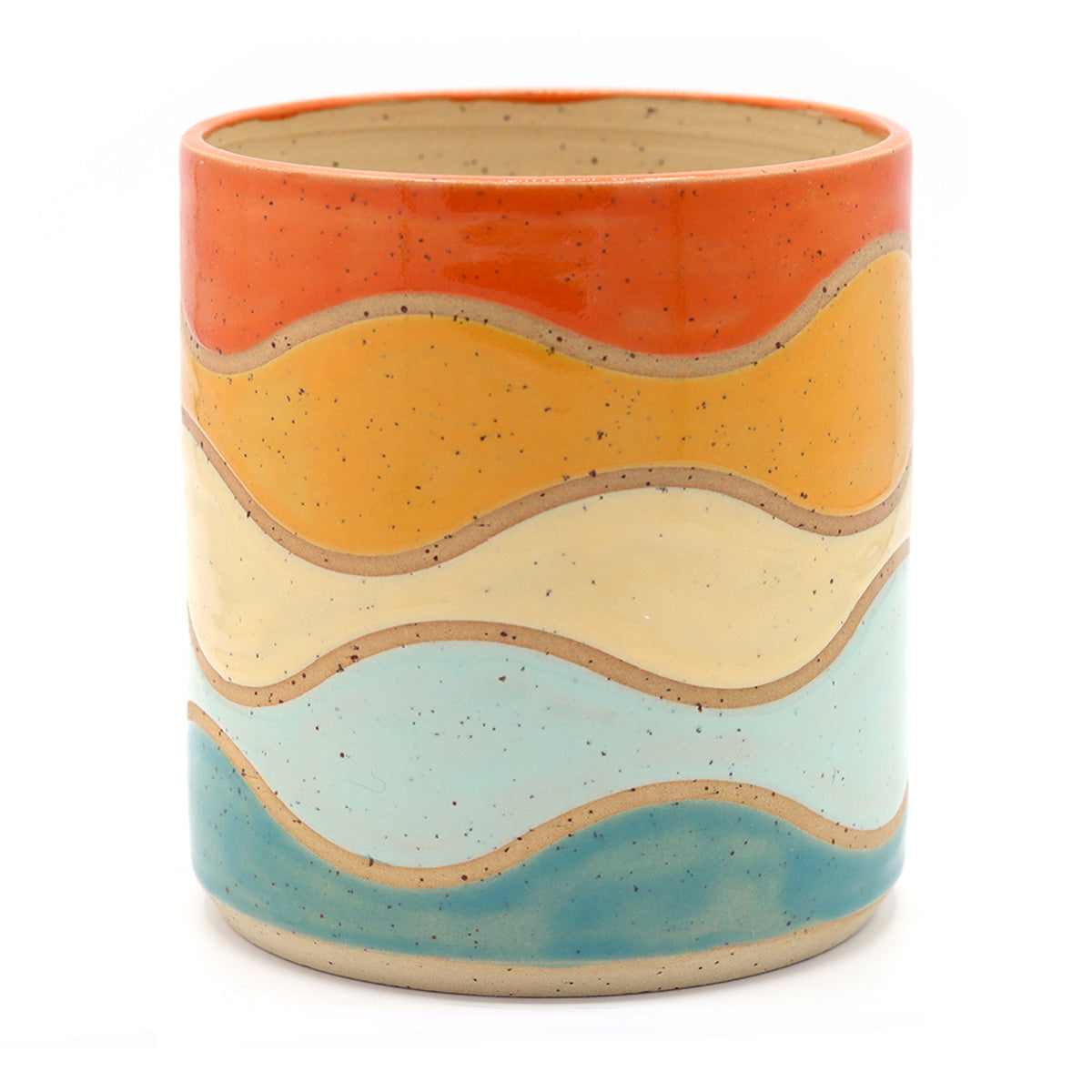 handgemaakte keramieken plantpot met warme kleuren